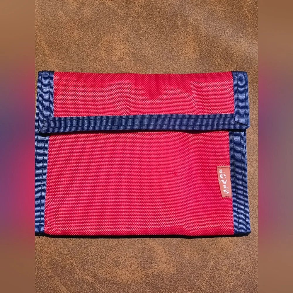 Vintage LEVI'S 1980's Red & Blue Trifold Wallet Hook & Latch Coin‎ Pocket Nylon